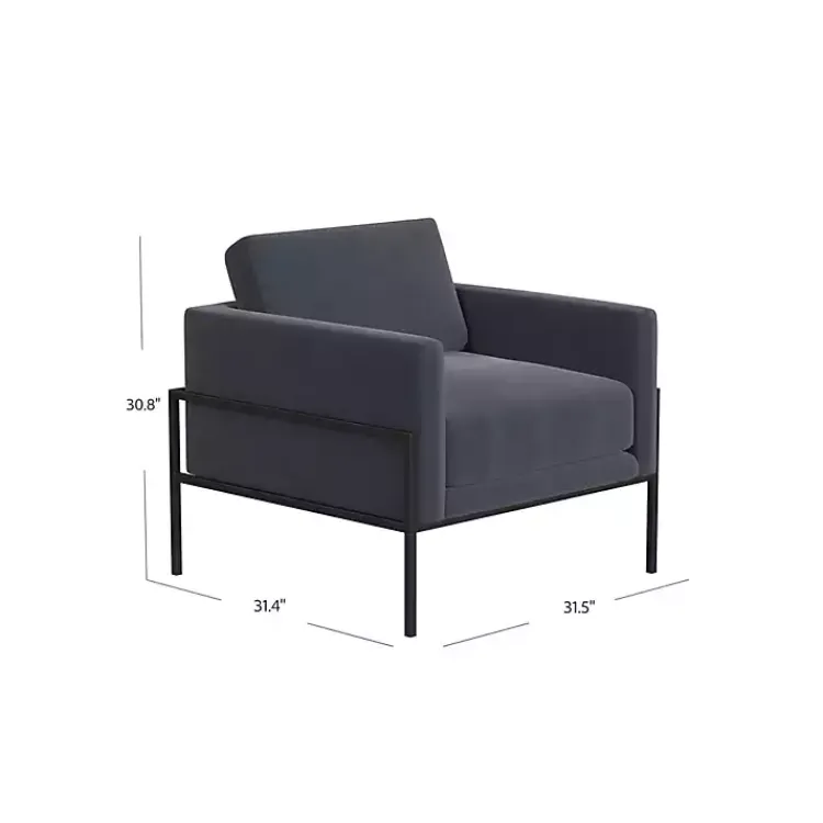 Accent Chairs-Kirklands Home Dark Velvet Black Metal Accent Chair Blue