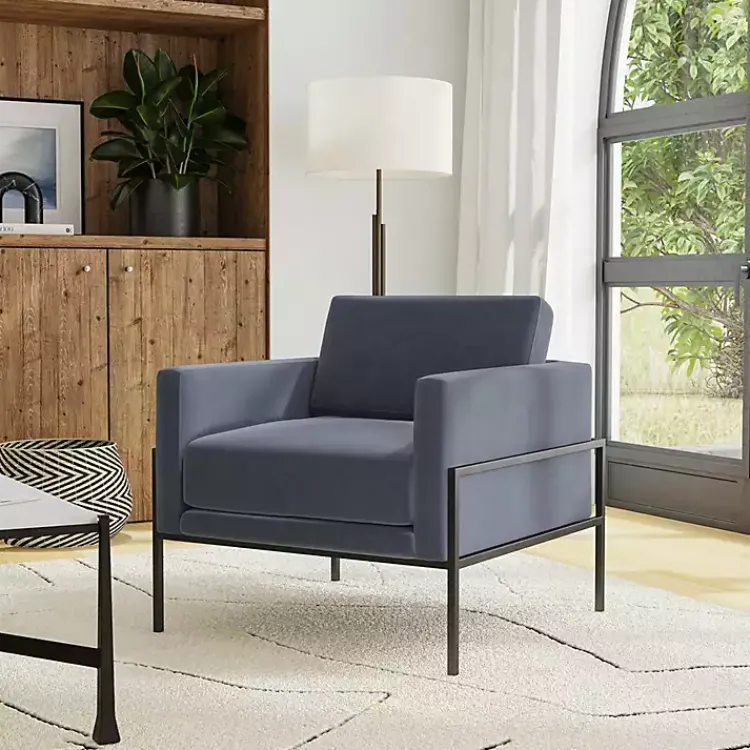 Accent Chairs-Kirklands Home Dark Velvet Black Metal Accent Chair Blue