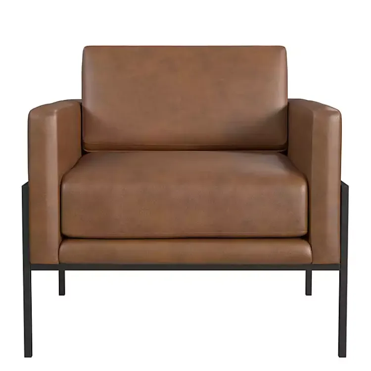 Accent Chairs-Kirklands Home Faux Leather Black Metal Accent Chair Brown