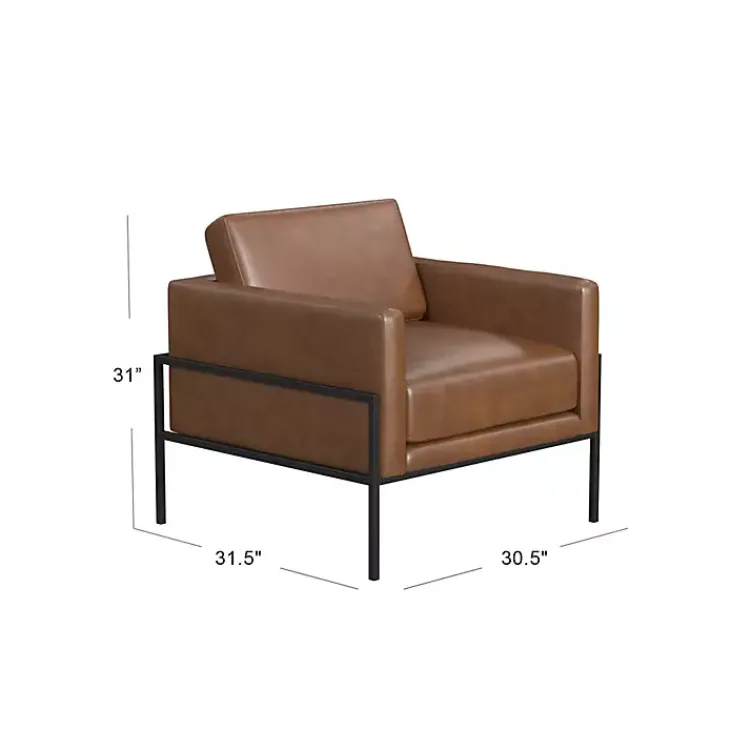 Accent Chairs-Kirklands Home Faux Leather Black Metal Accent Chair Brown