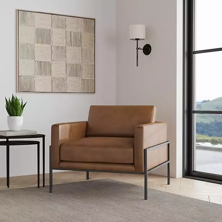 Accent Chairs-Kirklands Home Faux Leather Black Metal Accent Chair Brown