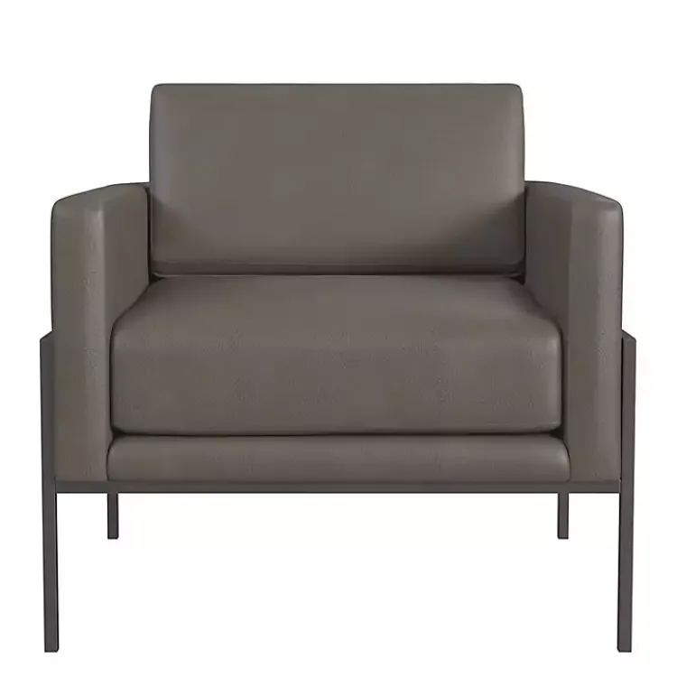 Accent Chairs-Kirklands Home Faux Leather Black Metal Accent Chair Gray