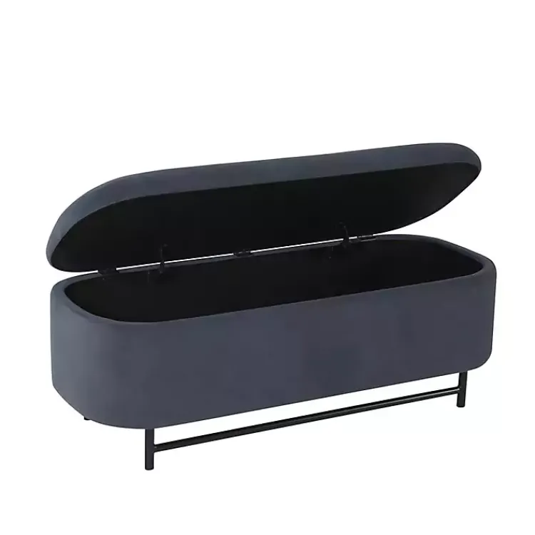 Benches & Ottomans-Kirklands Home Velvet Metal Storage Bench Blue