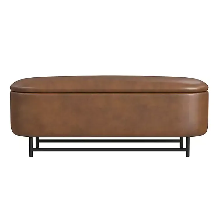 Benches & Ottomans-Kirklands Home Faux Leather Metal Storage Bench Brown