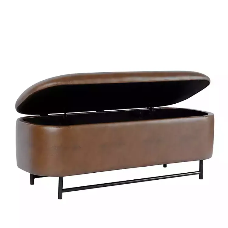 Benches & Ottomans-Kirklands Home Faux Leather Metal Storage Bench Brown