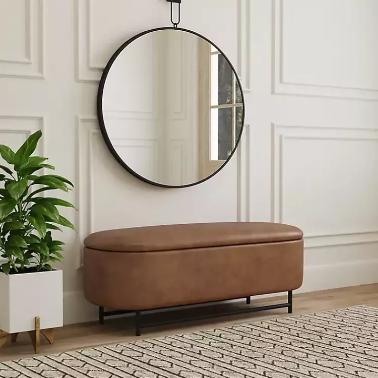 Benches & Ottomans-Kirklands Home Faux Leather Metal Storage Bench Brown