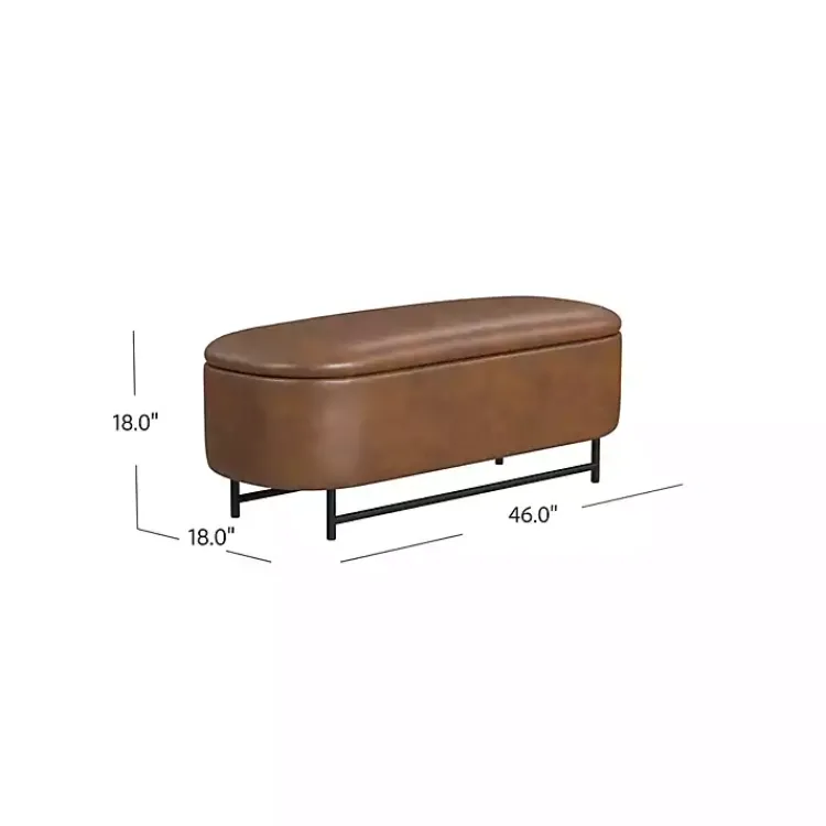Benches & Ottomans-Kirklands Home Faux Leather Metal Storage Bench Brown