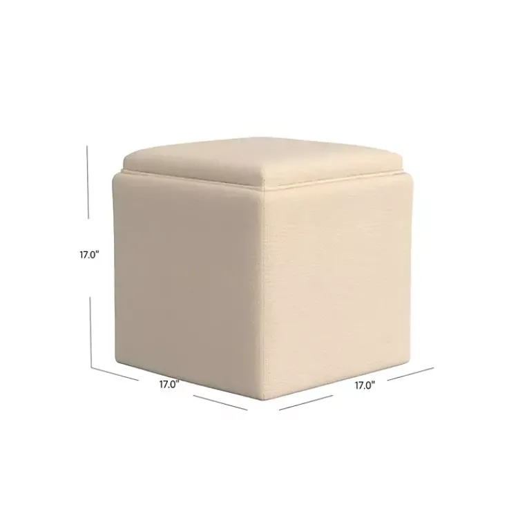 Benches & Ottomans-Kirklands Home Cream Upholstered Storage Ottoman with Tray Top White