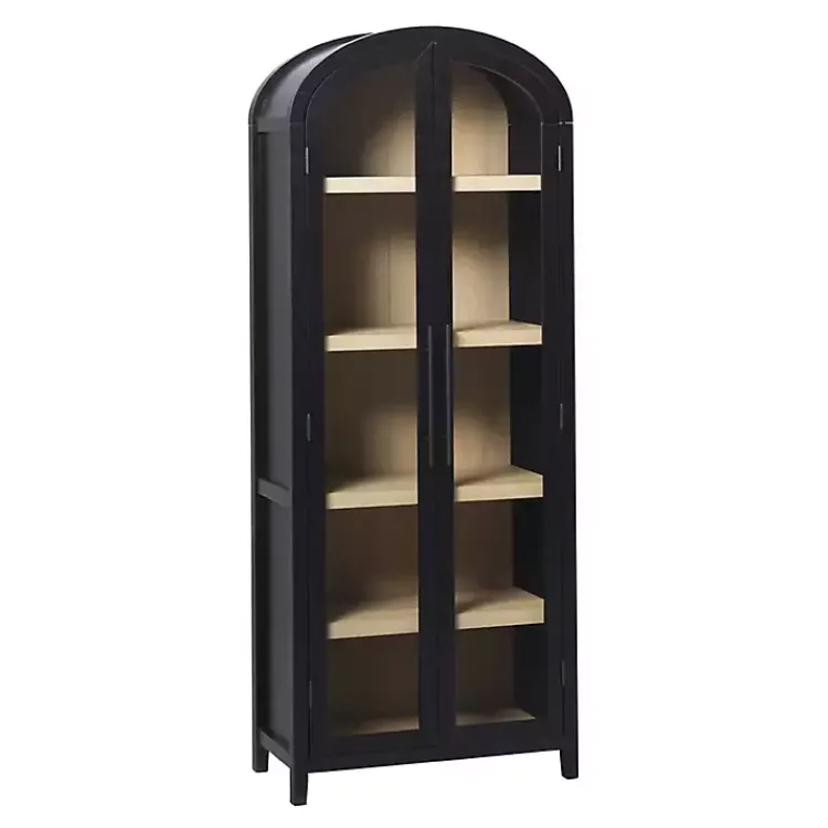 Bookshelves-Kirklands Home Arched Glass Doors Chantelle Bookcase Black