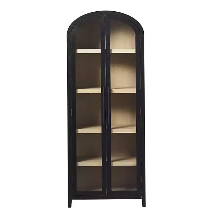 Bookshelves-Kirklands Home Arched Glass Doors Chantelle Bookcase Black