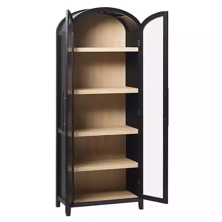 Bookshelves-Kirklands Home Arched Glass Doors Chantelle Bookcase Black