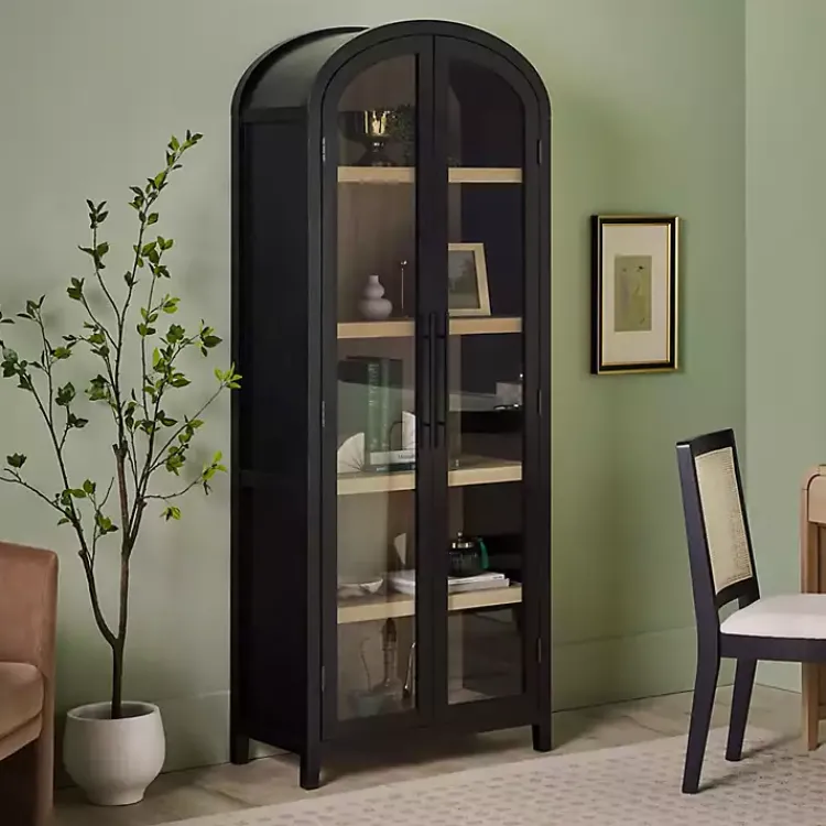 Bookshelves-Kirklands Home Arched Glass Doors Chantelle Bookcase Black
