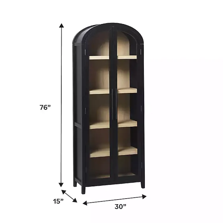 Bookshelves-Kirklands Home Arched Glass Doors Chantelle Bookcase Black