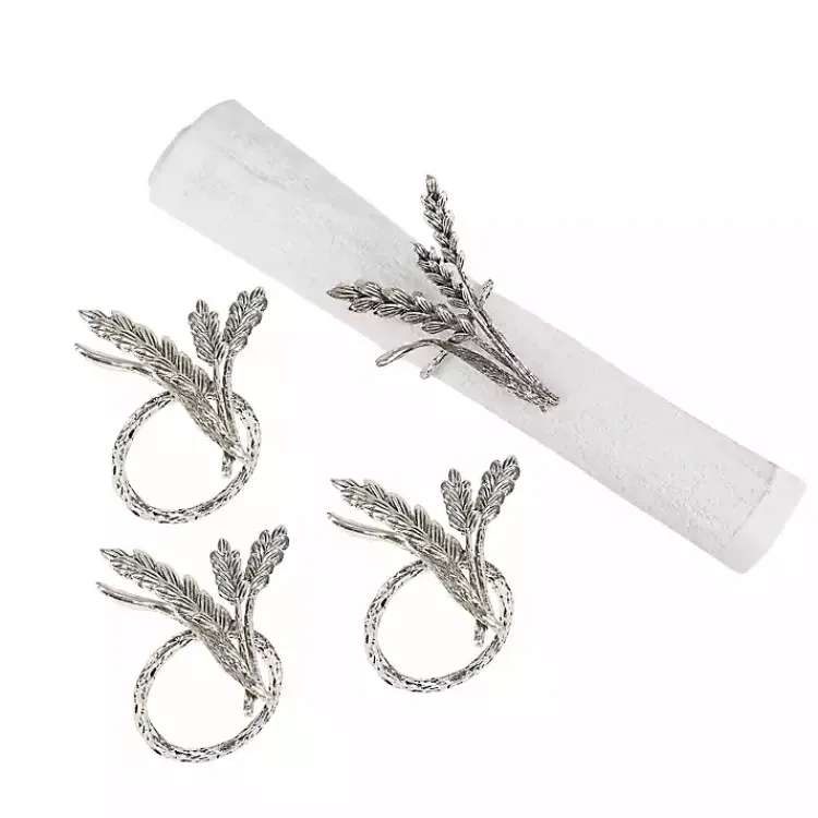 Kitchen Accessories-Kirklands Home Wheat Fall Napkin Rings, Set of 4 Silver
