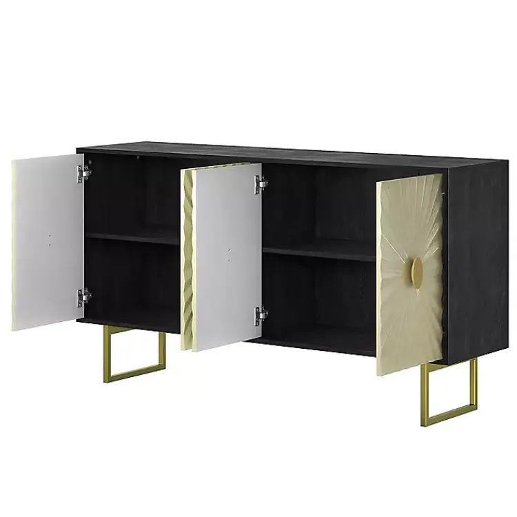 Cabinets & Sideboards-Kirklands Home Black & Ivory Sunburst 4-Door Sideboard