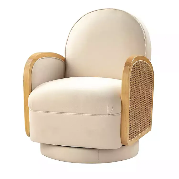 Accent Chairs-Kirklands Home & Natural Rattan Swivel Accent Chair Ivory