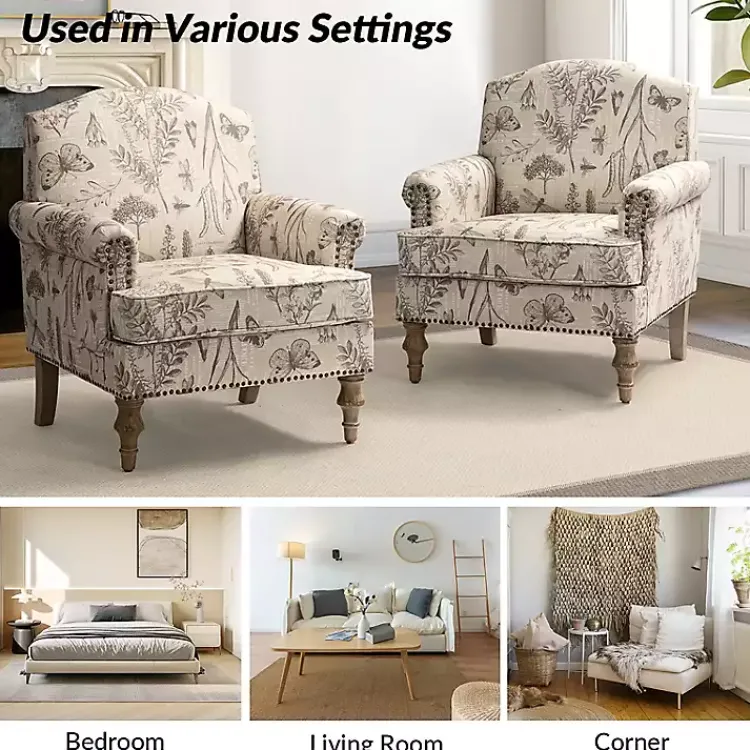 Accent Chairs-Kirklands Home Cream Vintage Birds Traditional Accent Chair