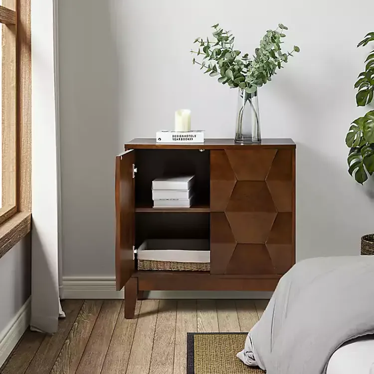 Cabinets & Sideboards-Kirklands Home Walnut Geometric Mabel 2-Door Cabinet Brown