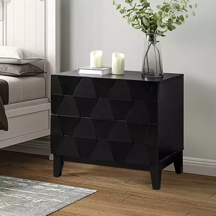 Nightstands-Kirklands Home Geometric 2-Drawer Charging Nightstand Black