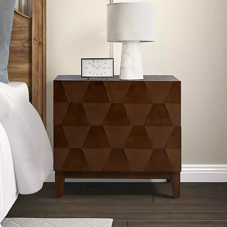 Nightstands-Kirklands Home Walnut Geometric 2-Drawer Charging Nightstand Brown