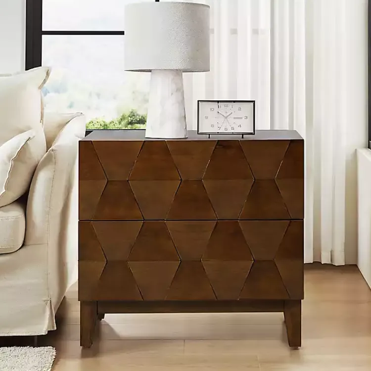 Nightstands-Kirklands Home Walnut Geometric 2-Drawer Charging Nightstand Brown