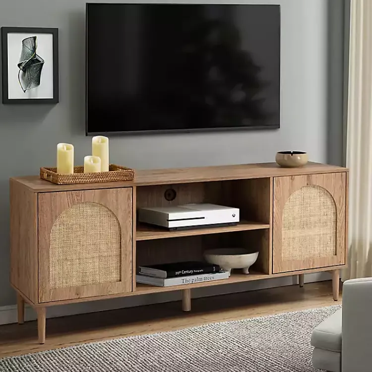 Tv Stands & Media Consoles-Kirklands Home Oak and Natural Rat Media Cabinet Tan