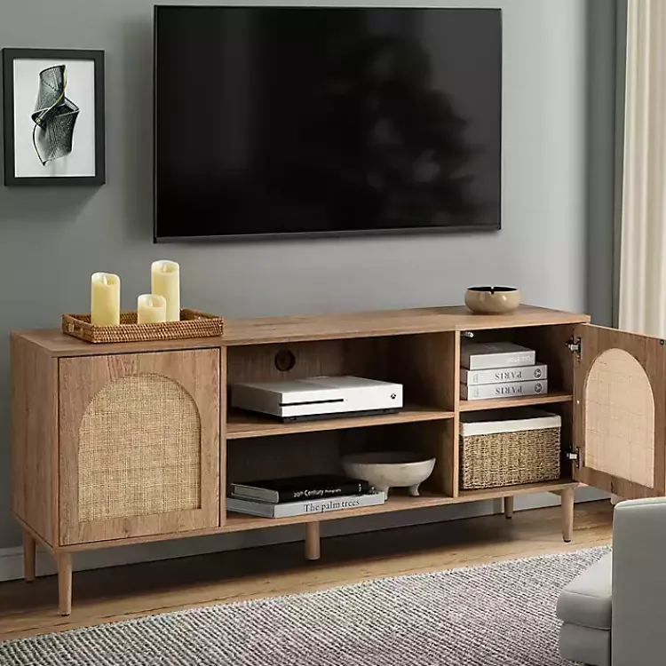 Tv Stands & Media Consoles-Kirklands Home Oak and Natural Rat Media Cabinet Tan