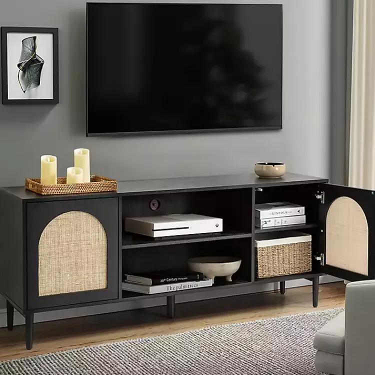 Tv Stands & Media Consoles-Kirklands Home and Natural Rattan Media Cabinet Black