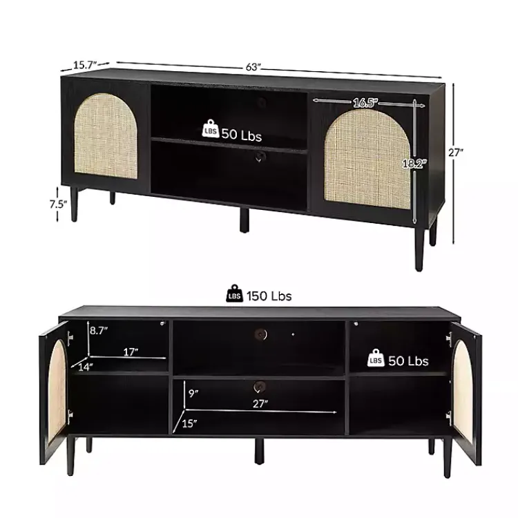 Tv Stands & Media Consoles-Kirklands Home and Natural Rattan Media Cabinet Black