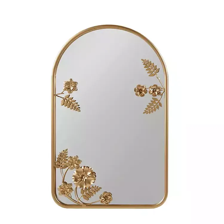 Decorative Mirrors-Kirklands Home Gold Adaline Floral Arched Wall Mirror