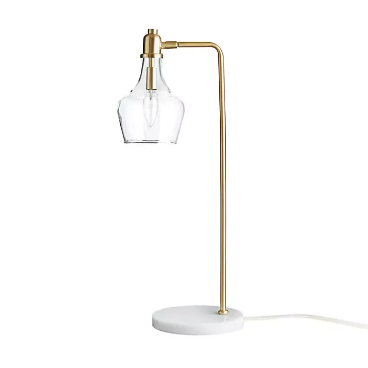 Table Lamps-Kirklands Home Gold and Marble Table Lamp with Glass Bell Shade Clear