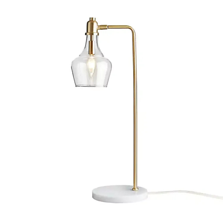 Table Lamps-Kirklands Home Gold and Marble Table Lamp with Glass Bell Shade Clear
