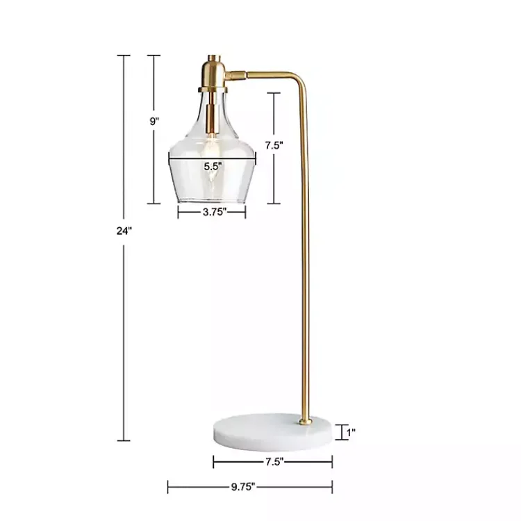 Table Lamps-Kirklands Home Gold and Marble Table Lamp with Glass Bell Shade Clear
