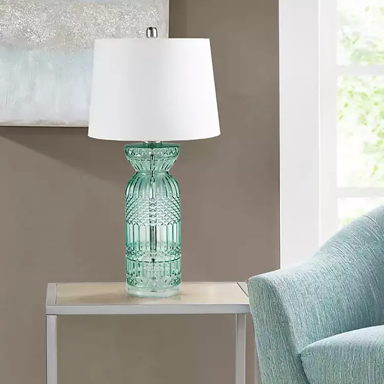 Table Lamps-Kirklands Home Aqua Textured Glass Luxuria Table Lamp Blue