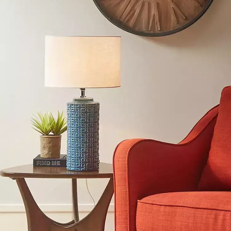 Table Lamps-Kirklands Home Blue Geometric Ceramic Table Lamp White