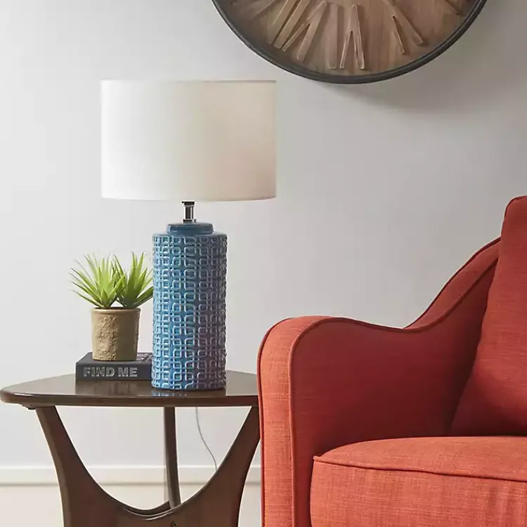Table Lamps-Kirklands Home Blue Geometric Ceramic Table Lamp White