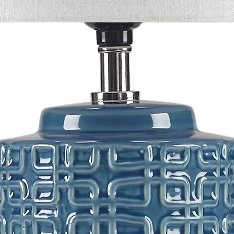 Table Lamps-Kirklands Home Blue Geometric Ceramic Table Lamp White