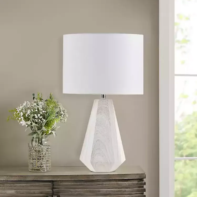 Table Lamps-Kirklands Home washed Wood Flynn Table Lamp White