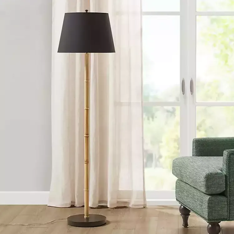 Floor Lamps-Kirklands Home Nassau Bamboo Martha Stewart Floor Lamp Black