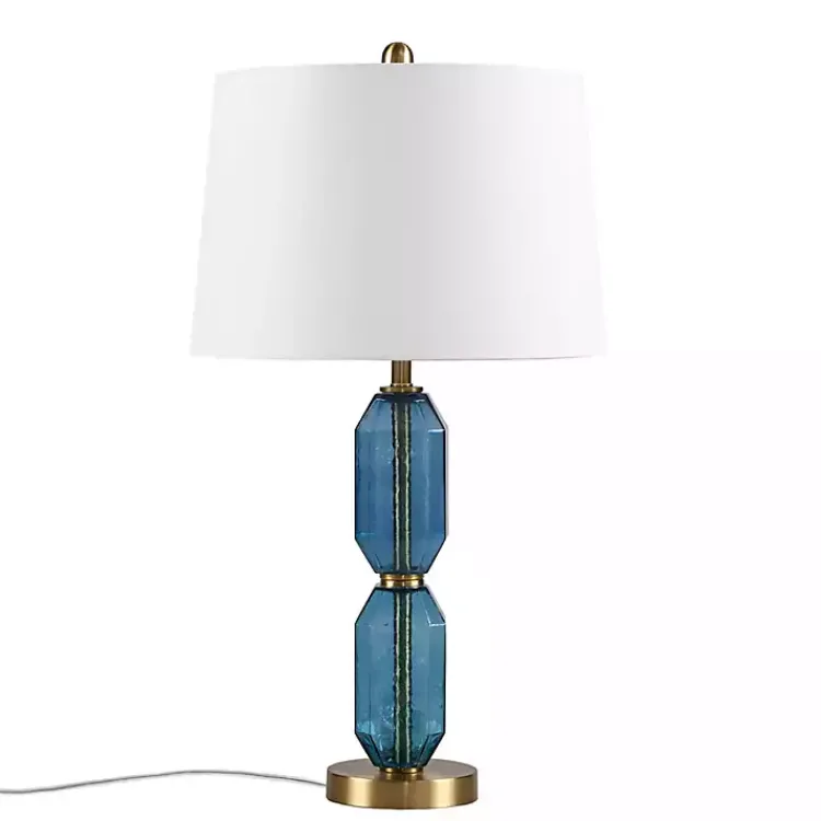 Table Lamps-Kirklands Home Faceted Glass Table Lamp Blue