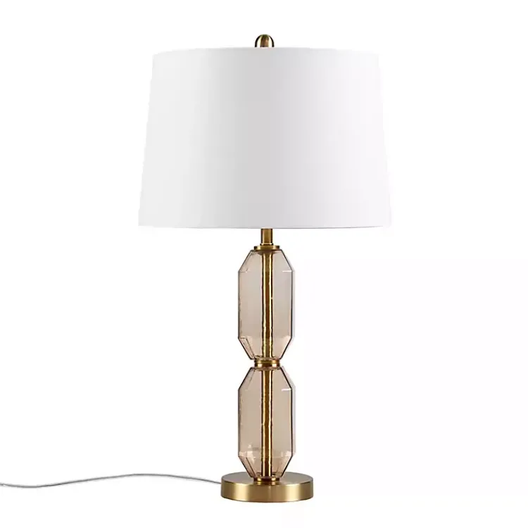Table Lamps-Kirklands Home Amber Faceted Glass Table Lamp Brown