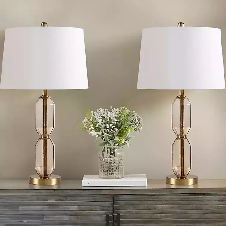 Table Lamps-Kirklands Home Amber Faceted Glass Table Lamp Brown