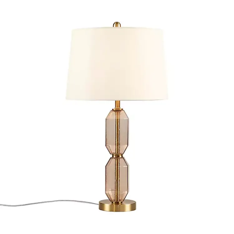 Table Lamps-Kirklands Home Amber Faceted Glass Table Lamp Brown