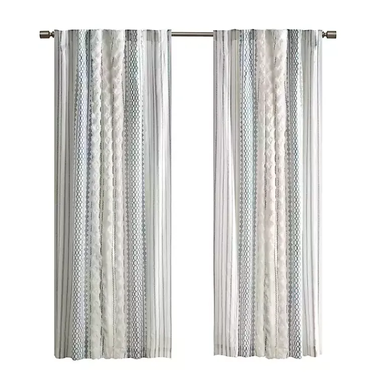 Curtains & Drapes-Kirklands Home Imani Chenille Stripe Curtain Panel, 95 in. Blue