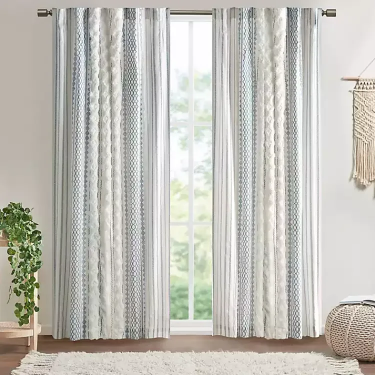 Curtains & Drapes-Kirklands Home Imani Chenille Stripe Curtain Panel, 95 in. Blue