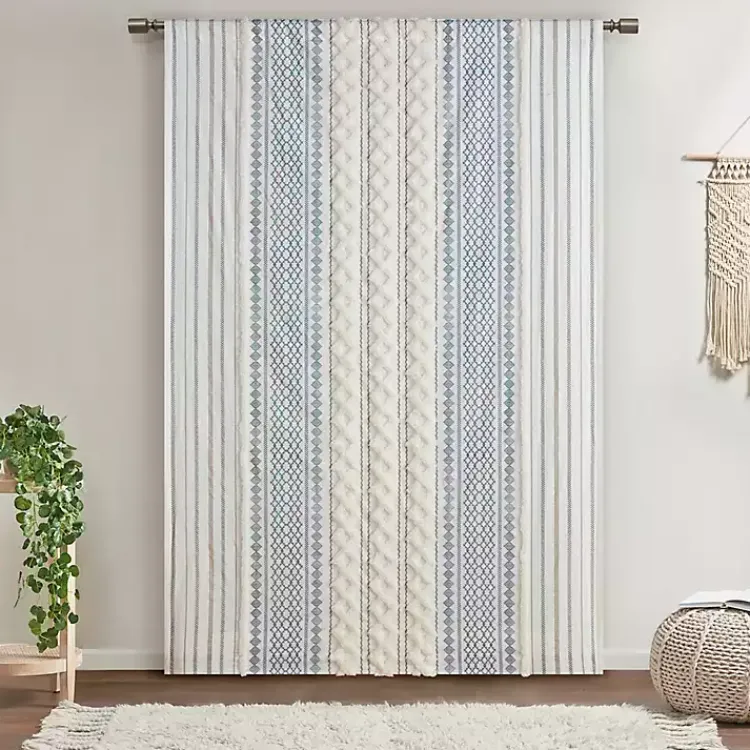 Curtains & Drapes-Kirklands Home Imani Chenille Stripe Curtain Panel, 95 in. Blue