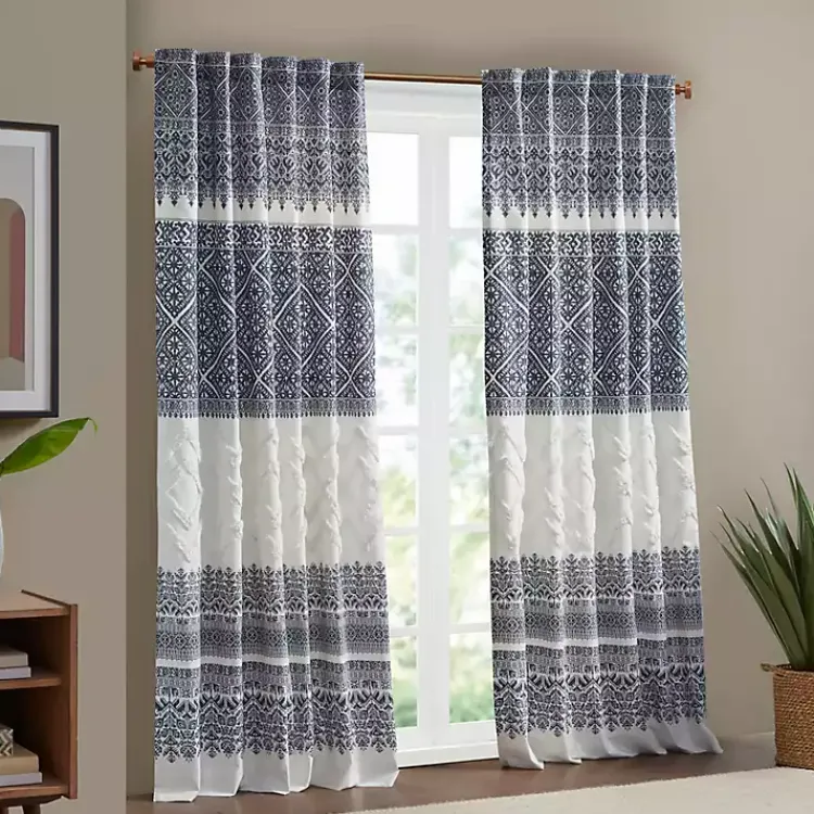 Curtains & Drapes-Kirklands Home Mila Horizontal Stripe Curtain Panel, 84 in. Blue