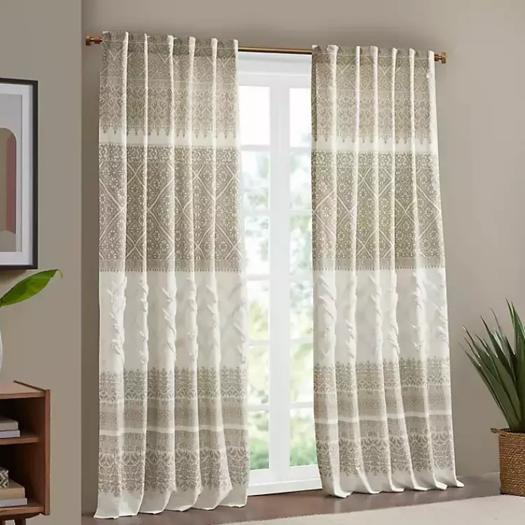 Curtains & Drapes-Kirklands Home Mila Horizontal Stripe Curtain Panel, 84 in. Tan