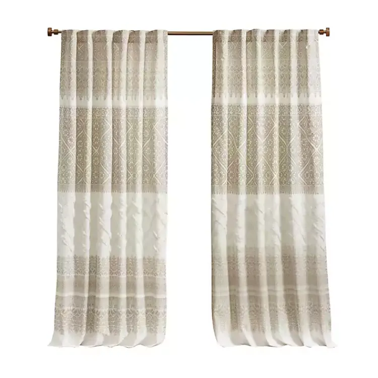 Curtains & Drapes-Kirklands Home Mila Horizontal Stripe Curtain Panel, 84 in. Tan