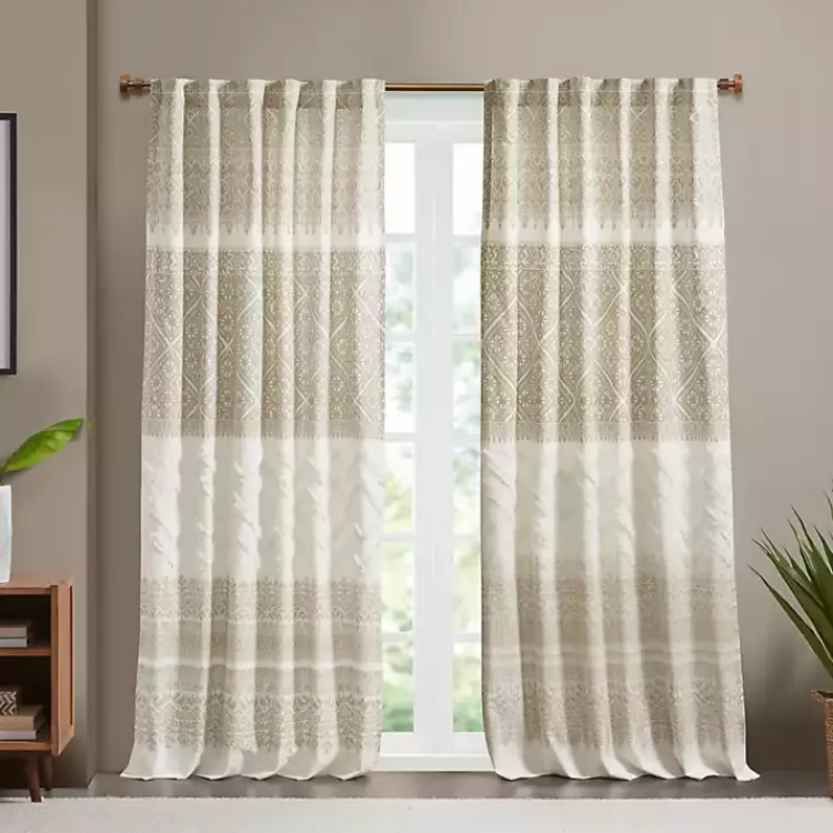 Curtains & Drapes-Kirklands Home Mila Horizontal Stripe Curtain Panel, 84 in. Tan